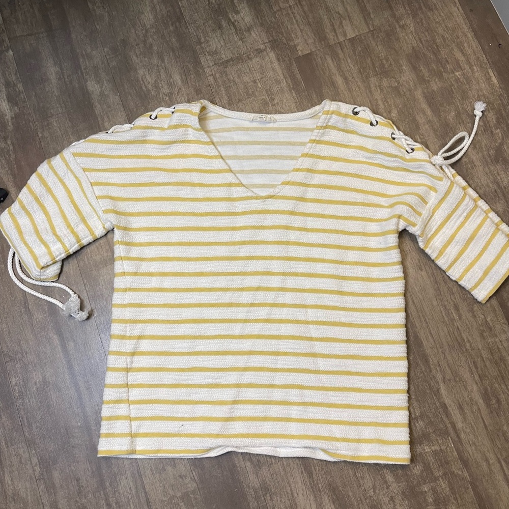 Yellow and white striped v neck